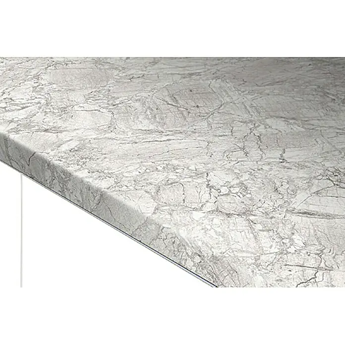 Resopal Premium Encimera de cocina al corte - Raja blanco, Espesor: 3,8 cm, Ancho: 60 cm - Detalle de una encimera de mármol blanco que muestra el grano distintivo y la textura de alta calidad, realzando la estética del producto.