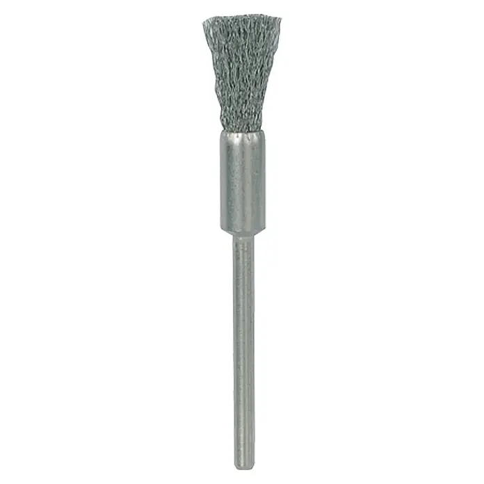 Proxxon Pinselbürsten No 28951 - Durchmesser Pinsel: 8 mm, Stahl, 2 Stk. - Detailansicht einer Drahtbürste mit Schaft, ideal zum Reinigen und Entrosten in schwer zugänglichen Bereichen. Vielseitiges Werkzeug für Handwerker.