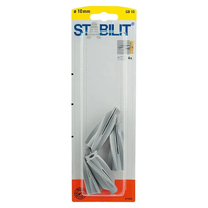 Stabilit Gasbetondübel GB 10 - Durchmesser Dübel: 10 mm, Länge Dübel: 55 mm, Geeignet für: Porenbeton, 4 Stk. - Bild einer Packung STABILIT GB 10 Dübel mit 10 mm Durchmesser für sichere Befestigung im Haus.
