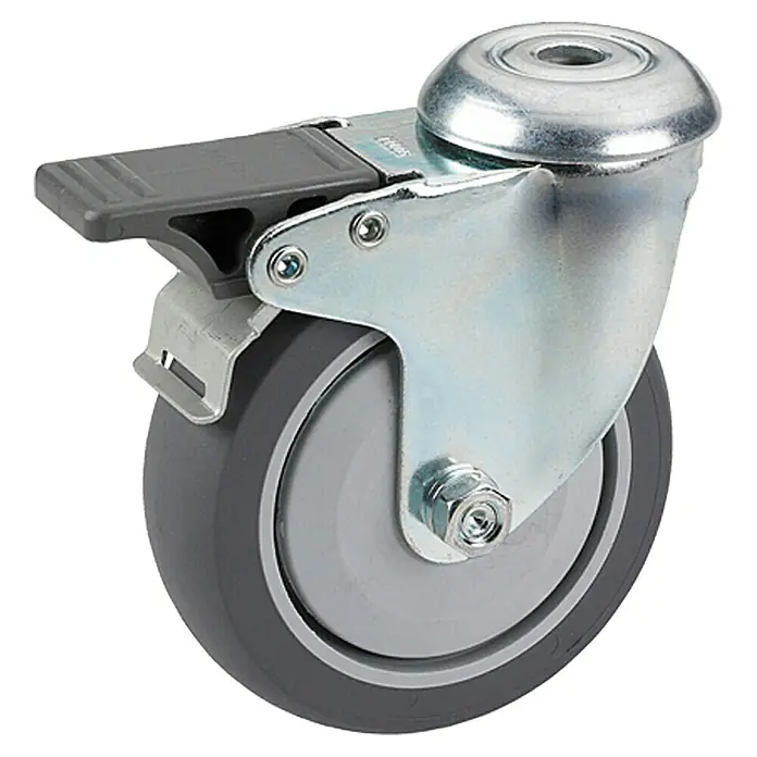 Stabilit Apparate-Lenkrolle - Durchmesser Rollen: 50 mm, Traglast: 45 kg, Kugellager, Mit Rückenloch und Feststeller - Lenkrolle mit Bremse. Die robuste Rolle mit Feststellbremse für Möbel und Geräte. Ideal für den flexiblen Einsatz und sicheren Stand.