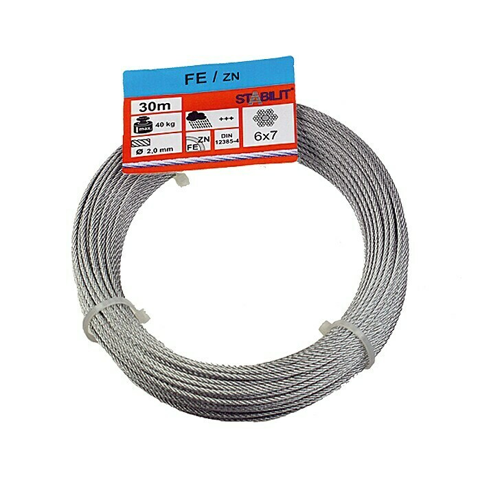 Stabilit Cable metálico (Carga soportada: 40 kg, 2 mm x 30 m, Galvanizado)