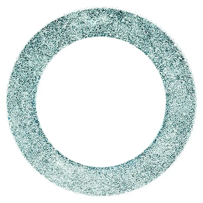 Bosch Reduzierring - Durchmesser: 20 mm, Bohrung: 13 mm, Stärke: 1,2 mm - Nahaufnahme eines glitzernden runden Schmuckstücks, ideal für Bastelarbeiten und dekorative Projekte, das einen Hauch von Eleganz verleiht.