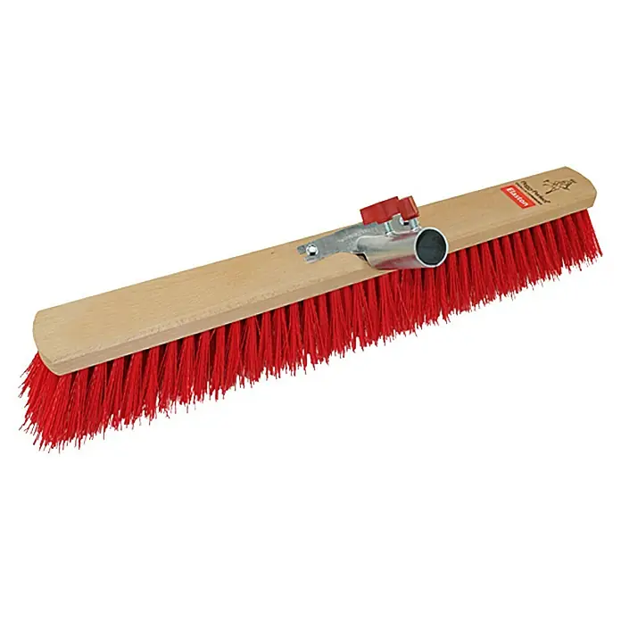 Zimmerbesen Premium -  - Rote Elaston-Kehrbürste mit Holzrücken und Metallhalterung für eine gründliche Reinigung von Flächen.