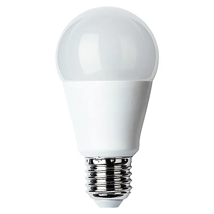 Voltolux Bombilla LED - E27, Intensidad regulable, Blanco cálido, 1.055 lm, 11 W - Primer plano de una bombilla LED E27. Ideal para iluminación de bajo consumo en hogares y oficinas.