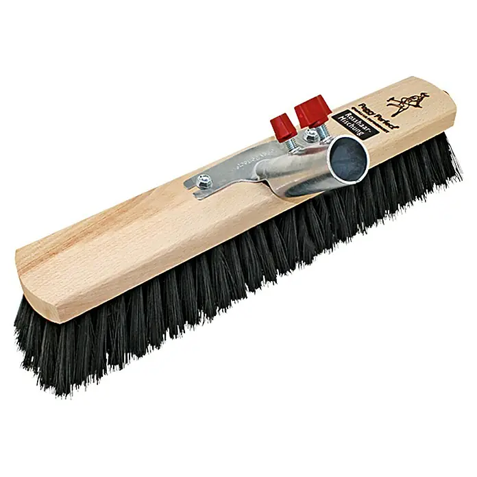 Saalbesen - Breite Besen: 40 cm, Premium-Haarmischung - Produktfoto einer schwarzen Rosshaar-Mischungsbürste mit Holzgriff und rotem Knopf zur Befestigung des Griffs.