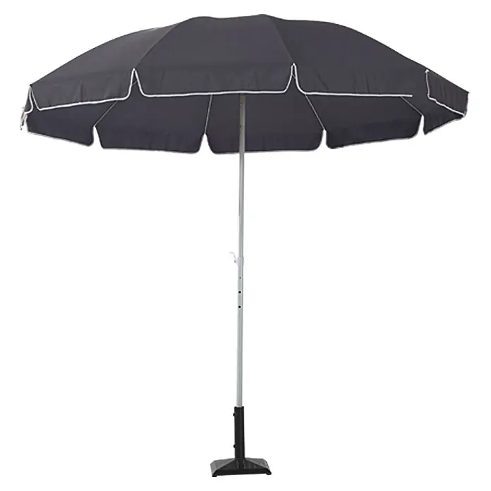 Sunfun Balkonschirm rund Provence II - Anthrazit, Durchmesser Bespannung: 250 cm - Schwarzer Gartenschirm mit weißem Rand, ideal für sonnige Tage im Freien. Der robuste Schirm bietet zuverlässigen Sonnenschutz.