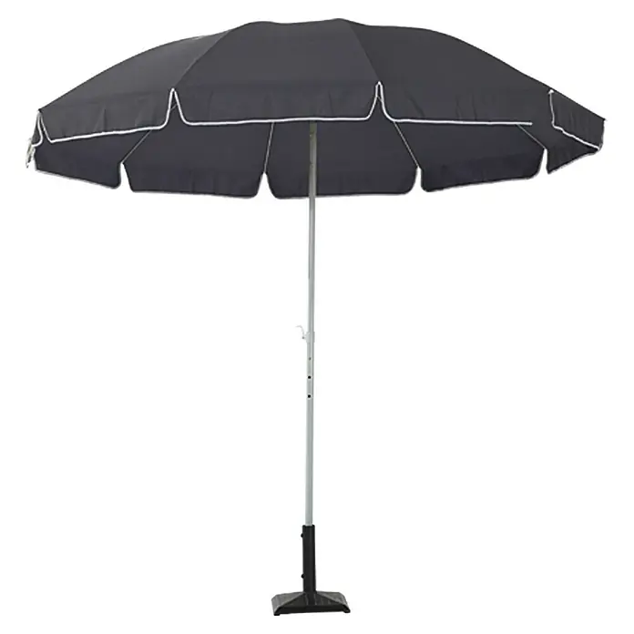 Sunfun Balkonschirm rund Provence II - Anthrazit, Durchmesser Bespannung: 200 cm - Schwarzer Gartenschirm mit weißem Rand, ideal für sonnige Tage im Freien. Der robuste Schirm bietet zuverlässigen Sonnenschutz.