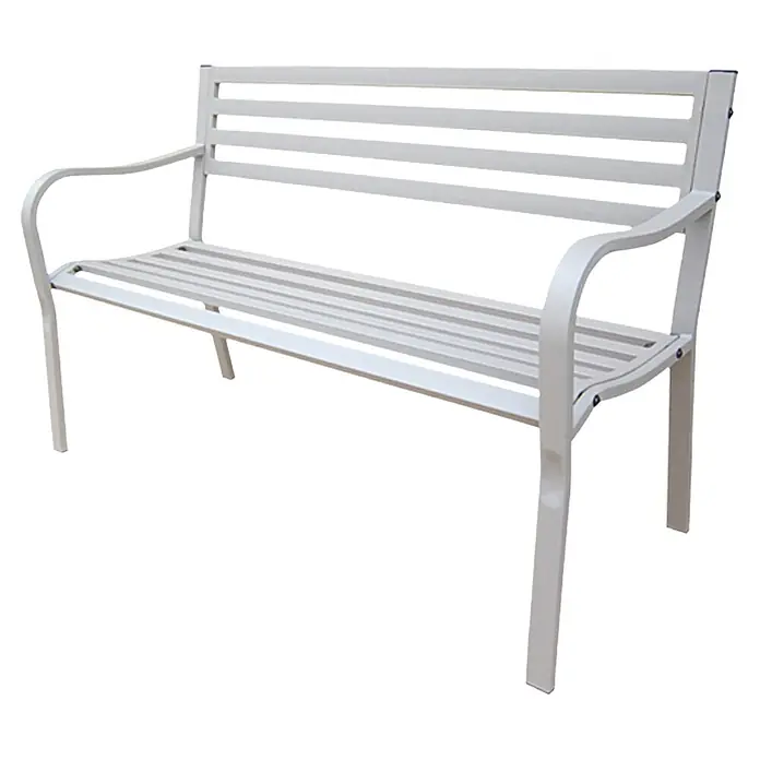 Sunfun Banco de jardín Jana - An x Pr x Al: 128 x 56 x 81 cm, Gris - Banco de jardín de metal blanco con listones y reposabrazos, ideal para sentarse al aire libre, espacio cómodo.