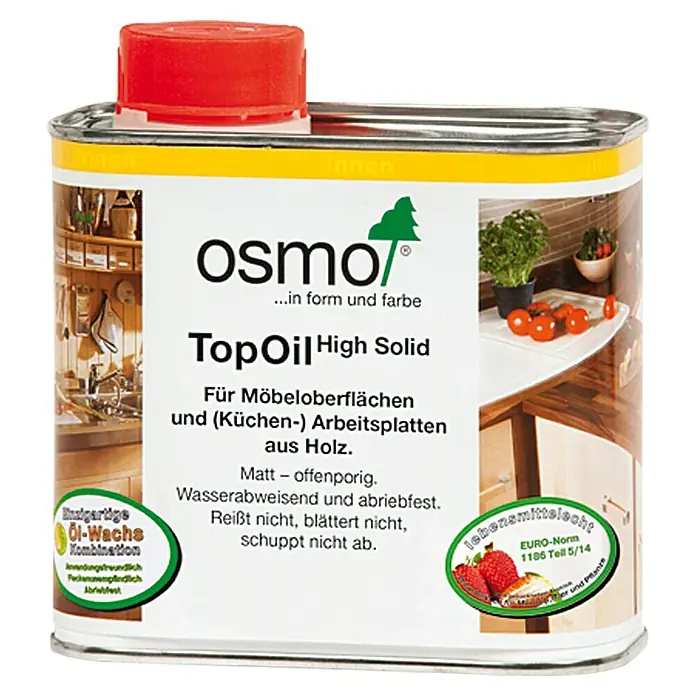 Osmo High Solid TopOil - Akazie, 500 ml, Matt - Dose Osmo TopOil High Solid für Möbel- und Küchenarbeitsplatten aus Holz, matt, wasserabweisend und abriebfest.