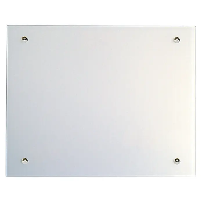 Admiral Infrarot-Glasheizkörper - 700 x 550 mm, 500 W, Weiß - Ein rechteckiges Acrylglas-Foto-Display mit vier Abstandshaltern in jeder Ecke, ideal zur Präsentation von Fotos oder Grafiken.