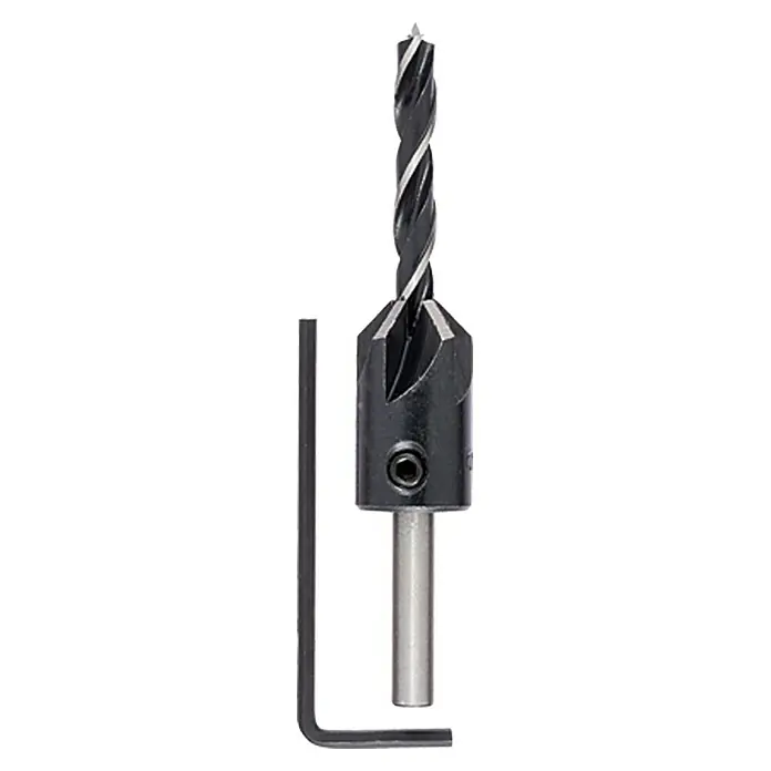 Craftomat Holzbohrer mit Senker - Durchmesser Bohrer: 6 mm - Ein Senkbohrer mit einem Sechskantschlüssel zum Einstellen der Bohrtiefe für präzise Bohrungen in Holz.