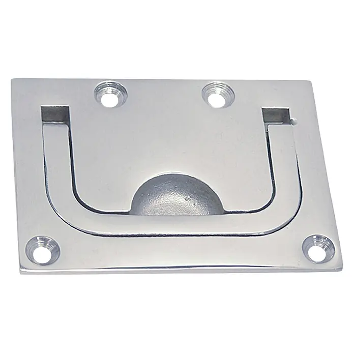 Marinetech Einlassgriff - 75 x 56 mm, Edelstahl - Silberner versenkter Klappgriff mit abgerundetem Griffstück und vier Befestigungslöchern für eine einfache Installation.