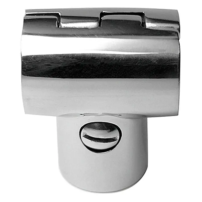 Marinetech T-Stück - 90 °, 25 mm, Klappbar - Ein verchromtes, zweiteiliges Rohrverbindungsstück mit einer Schraube zur Fixierung der Verbindung.