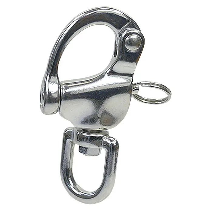 Schnappschäkel - 7 cm, Wirbelauge, Edelstahl, A4 - Diagonale Ansicht