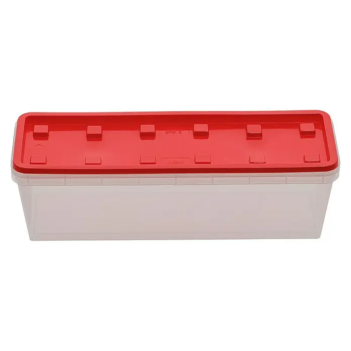 Wisent Aufbewahrungsbox - L x B x H: 90 x 270 x 84 mm, Kunststoff - Ein rechteckiger Vorratsbehälter aus Kunststoff mit rotem Deckel, ideal zur Aufbewahrung von Lebensmitteln.