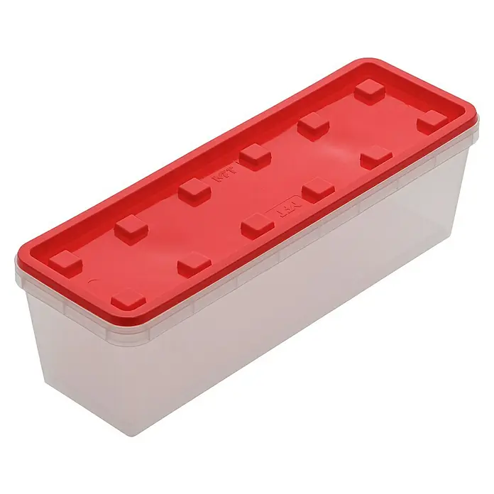 Wisent Caja de almacenaje b-boXx - L x An x Al: 90 x 270 x 84 mm, Plástico, Rojo/Transparente - Recipiente transparente con tapa roja y protuberancias cuadradas, ideal para el almacenamiento. Mantenga sus pertenencias seguras y ordenadas.
