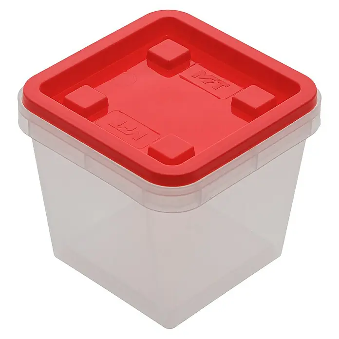 Wisent Caja de almacenaje b-boXx - L x An x Al: 90 x 90 x 84 mm, Plástico, Rojo/Transparente - Recipiente cuadrado transparente con tapa roja para guardar diversos objetos, ideal para la cocina y la oficina.