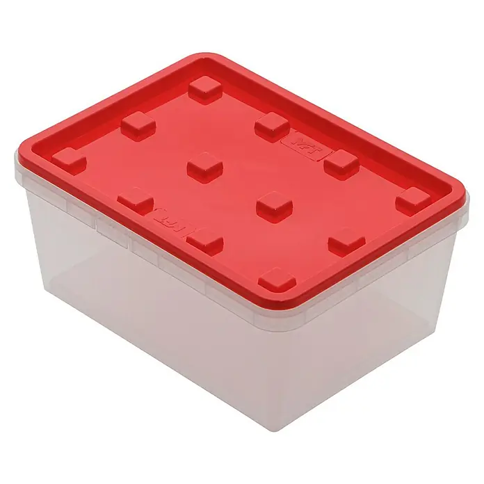 Wisent Aufbewahrungsbox - L x B x H: 135 x 180 x 84 mm, Kunststoff - Transparente Aufbewahrungsbox mit rotem Deckel zur praktischen und sicheren Aufbewahrung verschiedener Gegenstände im Haushalt oder Büro.