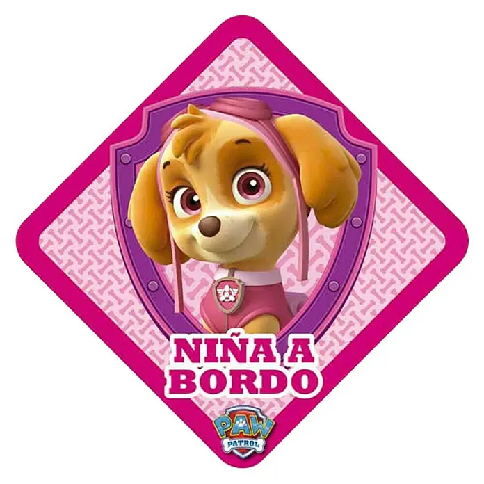 Etiqueta adhesiva Niña a Bordo - Rosa - Adhesivo de Skye de Paw Patrol con el texto "Niña a bordo", un lindo accesorio para coche que advierte de un niño a bordo.