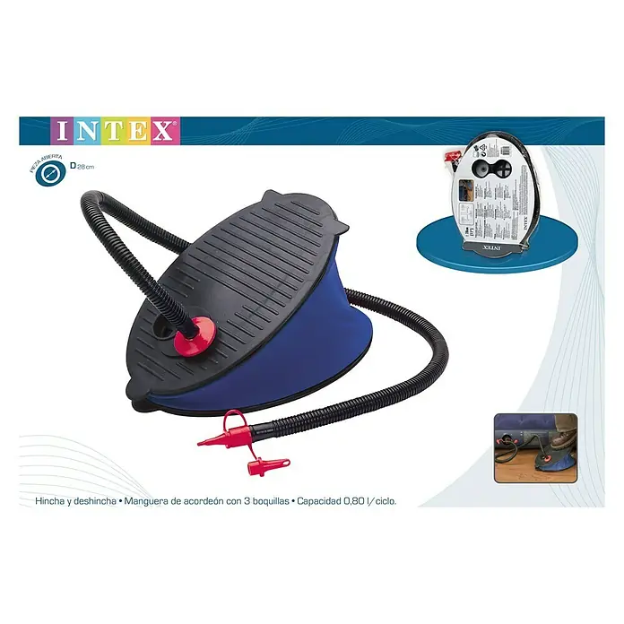Intex Pedal de bomba - Apto para: Balones, Altura: 28 cm - Bomba de pie Intex para inflar y desinflar hinchables, con manguera flexible y varios accesorios de boquilla.