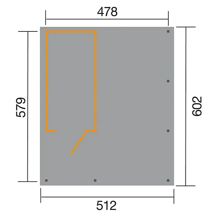 Weka Carport Memmingen - Außenmaß inkl. Dachüberstand (B x T): 5,12 x 6,02 m, Einzelcarport, Kesseldruckimprägniert - Grundrisszeichnung des Produkts mit Maßangaben. Ideal für die Planung und den Aufbau.