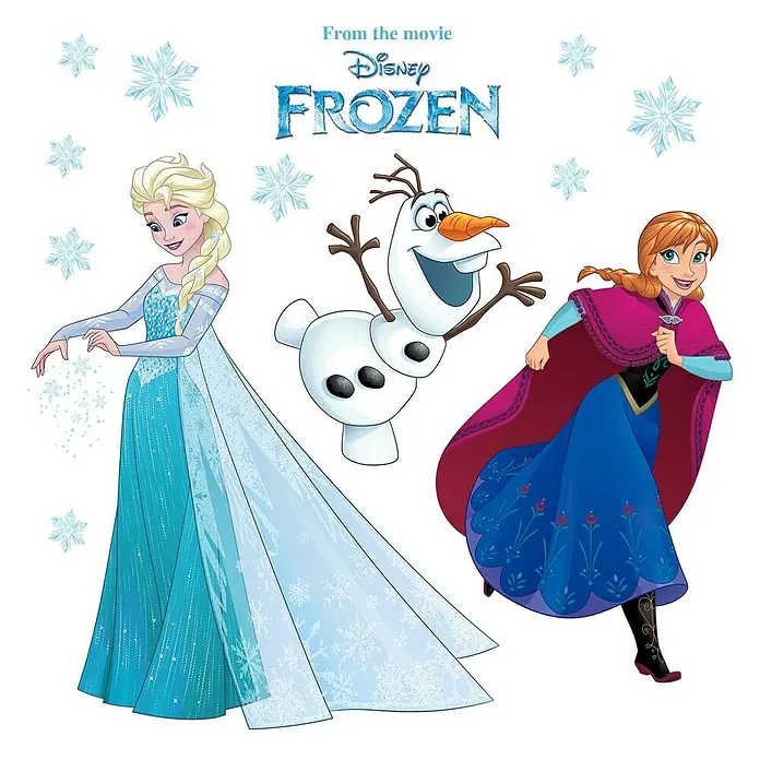 Komar Disney Edition 4 Fenstersticker Frozen Snowflake - Frozen Snowflake, Bunt, 31 x 31 cm - Das Bild zeigt ein Frozen Wandtattoo mit Elsa, Anna und Olaf, ideal für jedes Kinderzimmer und ein echter Hingucker.