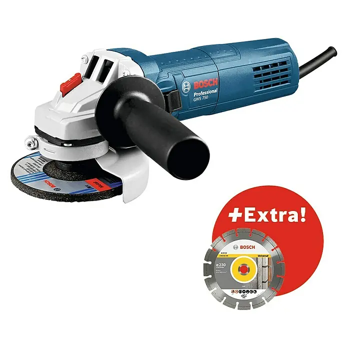 Bosch Professional Amoladora angular eléctrica GWS 750 - 125 mm, Número de revoluciones de marcha en vacío: 11.000 r.p.m. - Amoladora angular Bosch Professional GWS 750 con disco de corte extra, ideal para profesionales.