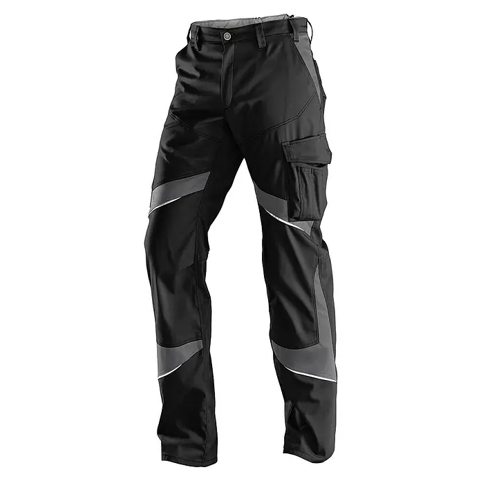 Kübler Activiq ArbeitshoseKonfektionsgröße: 50, Schwarz/Anthrazit, Optimale Sichtbarkeit/Kratzfrei, Landschaftsbauarbeiten - Schwarze Arbeitshose mit grauem Detail. Die Hose verfügt über eine Cargotasche und besteht aus strapazierfähigem Material für den täglichen Gebrauch.