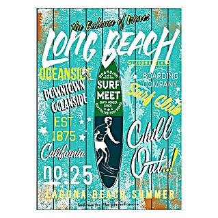 Cuadro Long Beach (Tabla surf, An x Al: 50 x 70 cm)