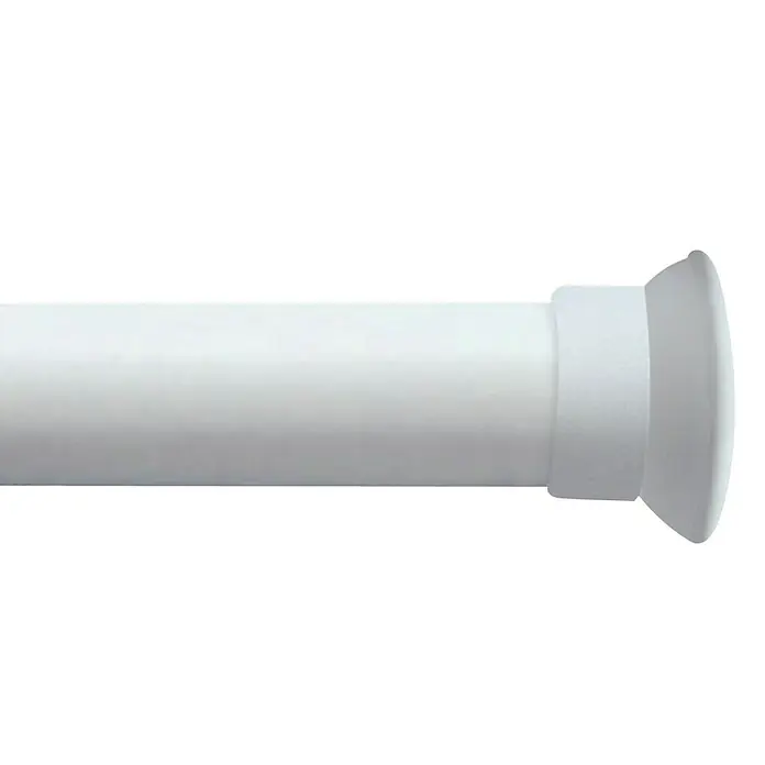Tapa final Nordic tope blanco - 2 ud. - Primer plano de una barra de cortina de ducha extensible blanca con tapa, ideal para baños y cabinas de ducha.