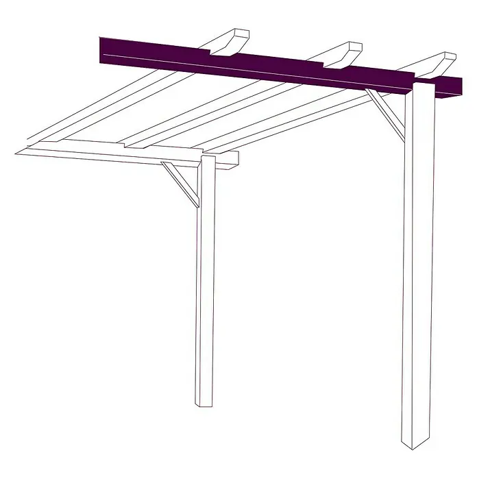 Nortene Listón de madera para pérgola - L x An x Al: 200 x 9 x 4,5 cm, Pino - Ilustración de una estructura de pérgola con postes y travesaños, ideal para el diseño de jardines y para crear sombra.