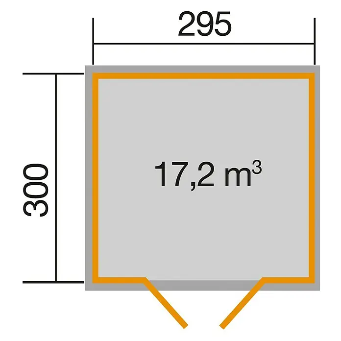 Weka wekaLine Gerätehaus Gr. 3 - 319 x 334 cm, Wandstärke: 28 mm, Anthrazit, Weiß - Grundriss des Gerätehauses mit den Maßen 300 x 295 und einem Rauminhalt von 17,2 m³.