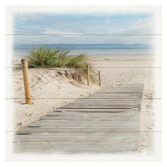 ProArt Young Living Leinwandbild - Sand Dunes I, B x H: 40 x 40 cm - Holzplankenweg zum Strand auf rustikalem Holzgrund. Ein dekoratives Küstenmotiv für entspannte Atmosphäre.
