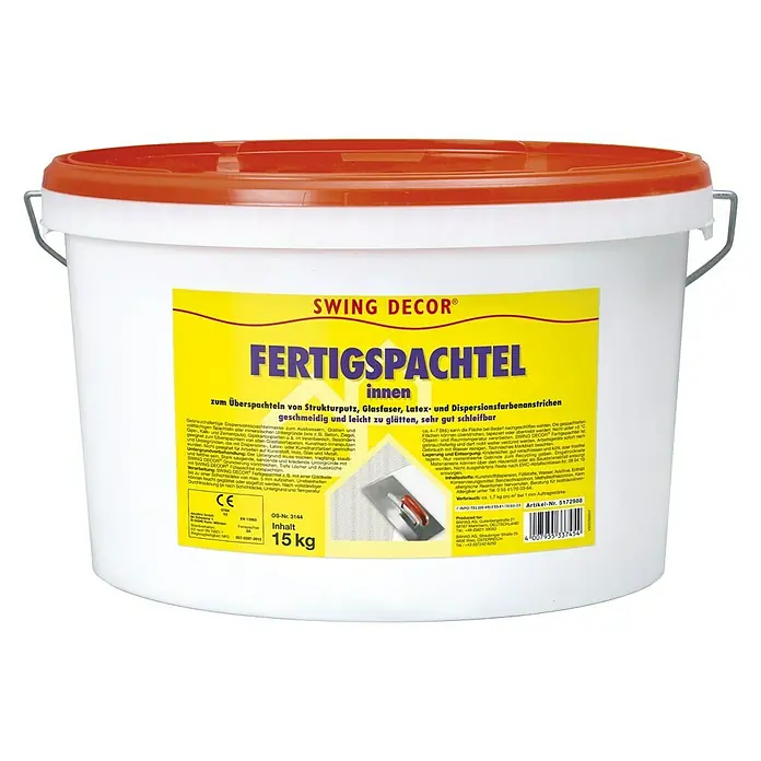 Swing Decor Fertigspachtel Innen - 15 kg - Eimer Swing Decor Fertigspachtel Innen. Zum Überspachteln von Strukturputz, Glasfaser, Latex- und Dispersionsfarbenanstrichen.