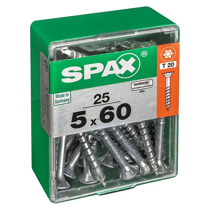 Spax T-Star plus Universalschraube T-Star plus - Ø x L: 5 x 60 mm, WIROX Oberfläche, T-Star plus, 25 Stk. - Eine Dose SPAX Universalschrauben 5x60 mm, ideal für vielfältige Anwendungen im Haus und Garten.