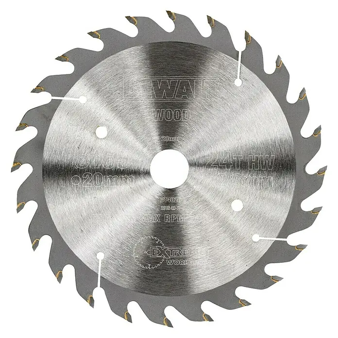 DeWalt Disco de sierra DT4026-QZ - Diámetro: 165 mm, Orificio: 20 mm, 24 ud. - Disco de sierra circular para madera Dewalt, ideal para cortes precisos. Esta hoja ofrece alto rendimiento y resultados limpios.
