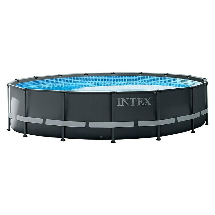 Intex Set bazen s priborom Frame Pool (Ø x V: 488 x 122 cm, 19.156 l, Tamnosivo)