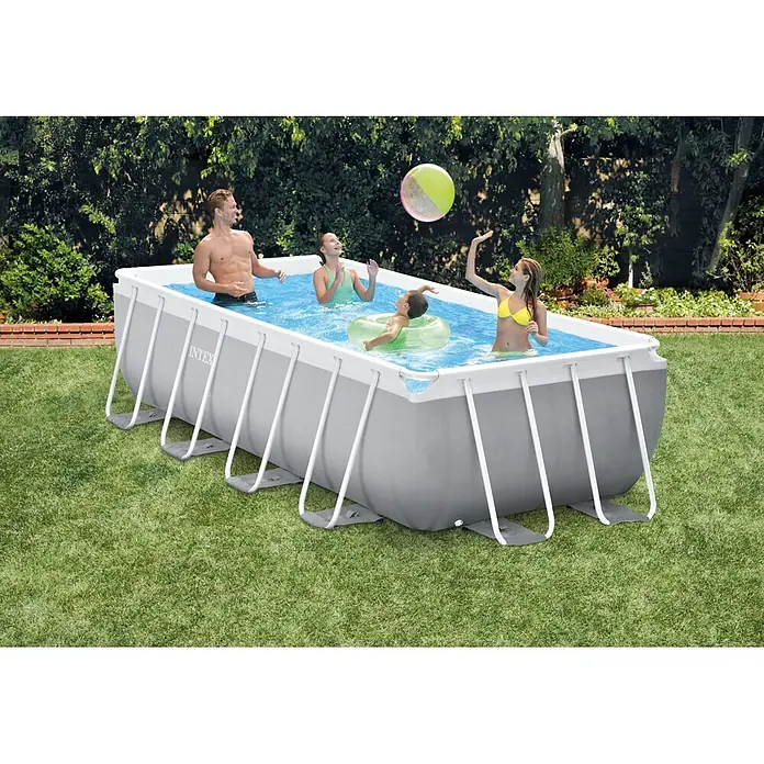 Intex Piscina Frame Prisma Quadra - L x An x Al: 400 x 200 x 100 cm, Gris, 6.836 l - Diversión familiar en la piscina rectangular Intex Frame. Disfruta de momentos refrescantes en tu propio jardín con esta piscina.