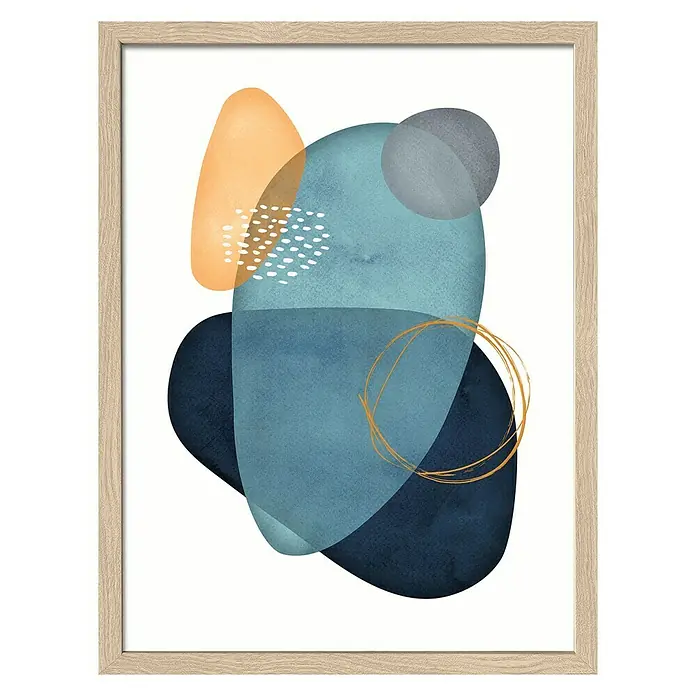 ProArt Bild - Shapes VII, B x H: 33 x 43 cm - Abstrakte Kunst im Rahmen: Ein dekoratives Element mit Formen in Blau, Orange und Grau, perfekt für moderne Wohnräume, verleiht Ihrem Zuhause Stil.