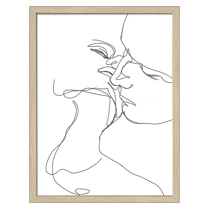 ProArt Bild - Sketch of Faces II, B x H: 33 x 43 cm - Ein modernes gerahmtes Kunstdruck mit einer durchgehenden Linienzeichnung eines Paares in einer zärtlichen Umarmung, das jedem Raum eine künstlerische Note verleiht.