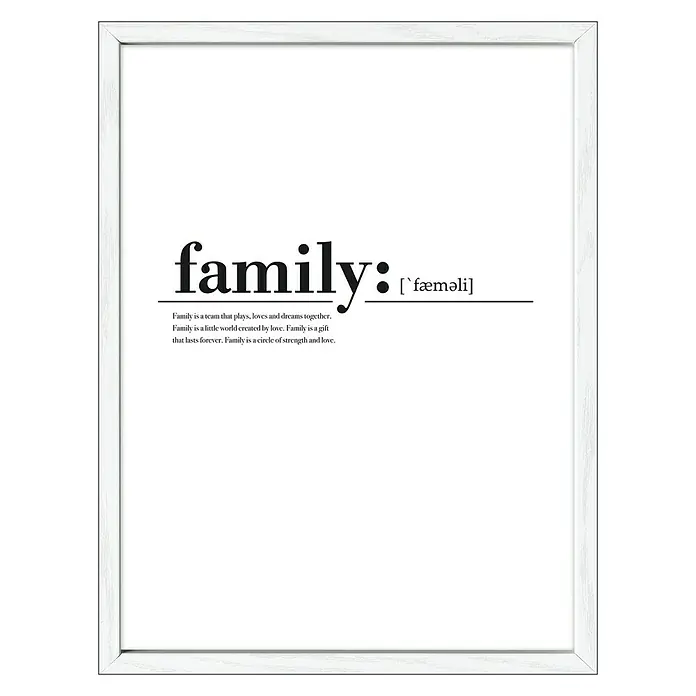ProArt Bild - Family, B x H: 33 x 43 cm - Weiß gerahmtes Poster mit der Definition von "Familie", eine liebevolle und inspirierende Wanddekoration.
