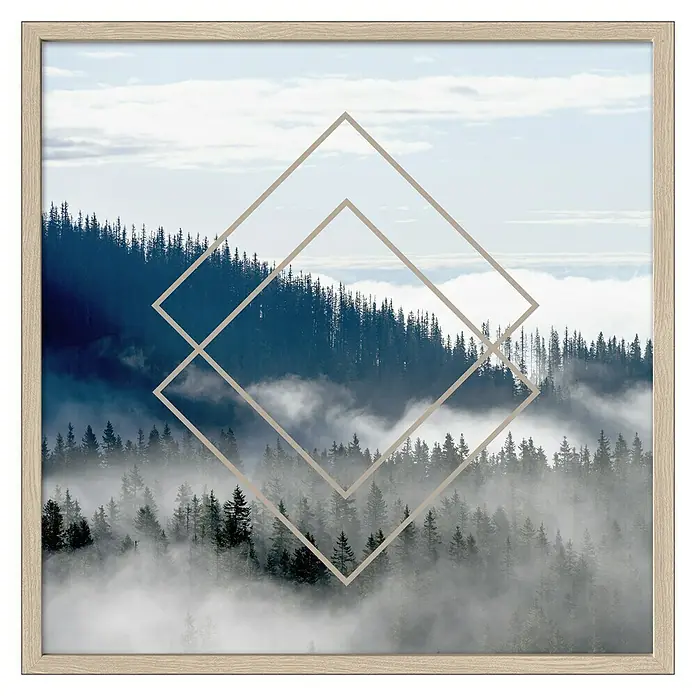 ProArt Bild - Dream Big, B x H: 53 x 53 cm - Gerahmtes Kunstwerk mit einem Waldmotiv und geometrischen Formen, ideal für moderne Innenräume.