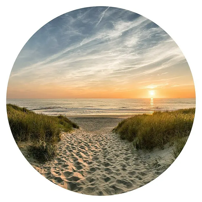 ProArt Glasbild - Weg zum Strand, Durchmesser: 30 cm - Stimmungsvolles Strandfoto im Kreisformat mit Sandweg, Düne und Sonnenuntergang. Die perfekte Urlaubsatmosphäre für Ihr Zuhause, ideal als Wanddeko.