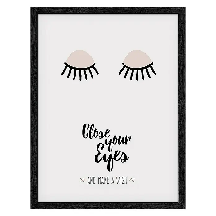ProArt Bild - Close your Eyes, B x H: 33 x 43 cm - Gerahmtes Wandbild mit dem Schriftzug "Close Your Eyes and Make a Wish" und stilisierten, geschlossenen Augenlidern.