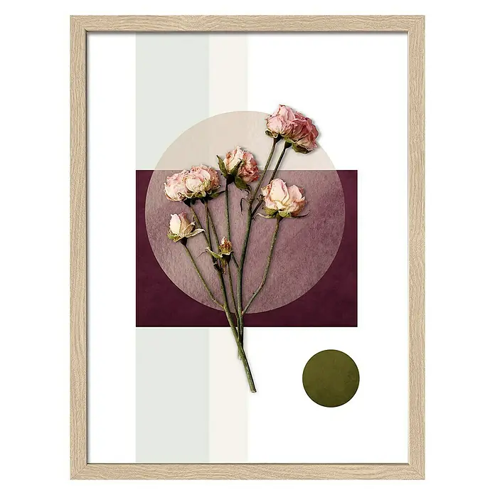 ProArt Bild - Happy Fall, B x H: 33 x 43 cm - Gerahmtes Kunstwerk mit vertrockneten Rosen vor geometrischen Formen, verleiht jedem Raum eine elegante und ruhige Atmosphäre.