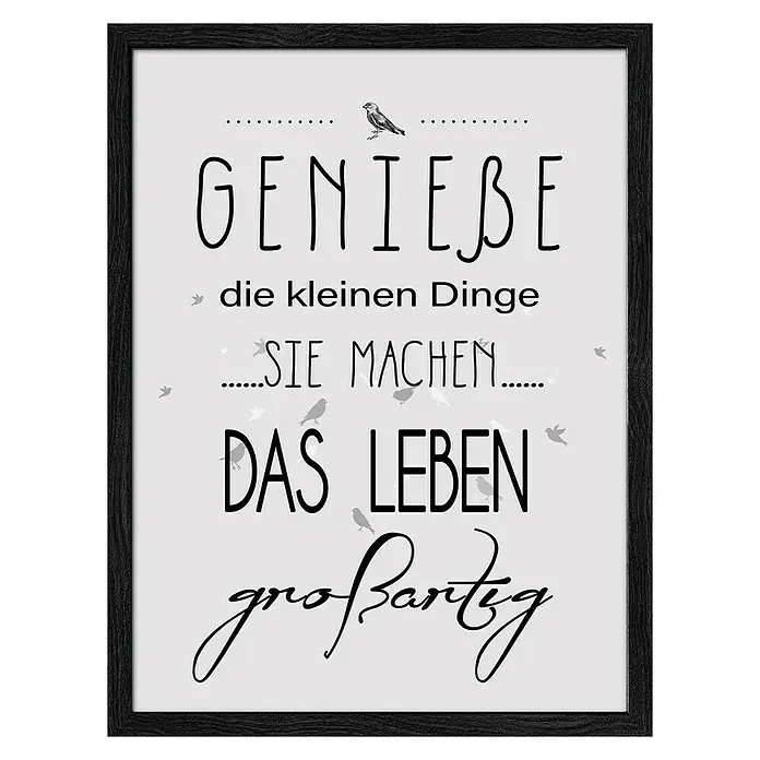 ProArt Bild - Genieße das Leben, B x H: 33 x 43 cm - Ein gerahmtes Wandbild mit einem inspirierenden Zitat. Das Bild zeigt die Worte „Genieße die kleinen Dinge, sie machen das Leben großartig“.