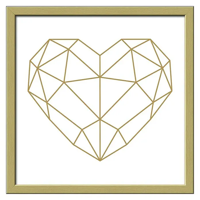 ProArt Bild Golden Polygon - Heart, B x H: 33 x 33 cm - Gerahmtes Bild eines goldenen, geometrischen Herzens auf weißem Grund. Ein modernes und stilvolles Wandbild.