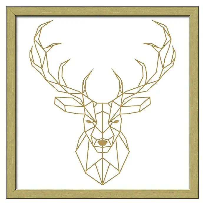 ProArt Bild Golden Polygon - Deer, B x H: 33 x 33 cm - Gerahmtes geometrisches Hirschbild in Gold auf Weiß. Ein stilvolles Wandkunstwerk, das jedem Raum Eleganz verleiht.