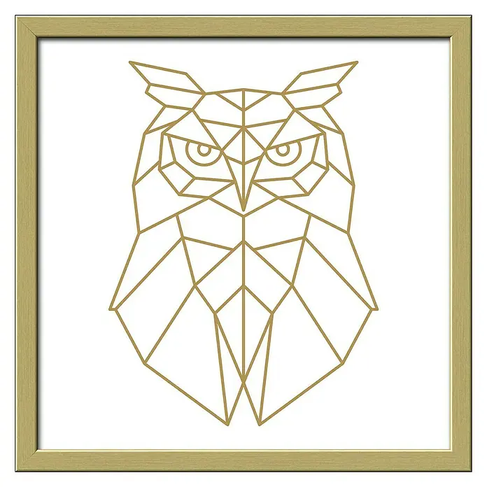 ProArt Bild Golden Polygon - Owl, B x H: 33 x 33 cm - Geometrische Eulen-Wandkunst im Goldrahmen. Minimalistisches Design für moderne Wohnräume, stilvolle Dekoration für jeden Raum.
