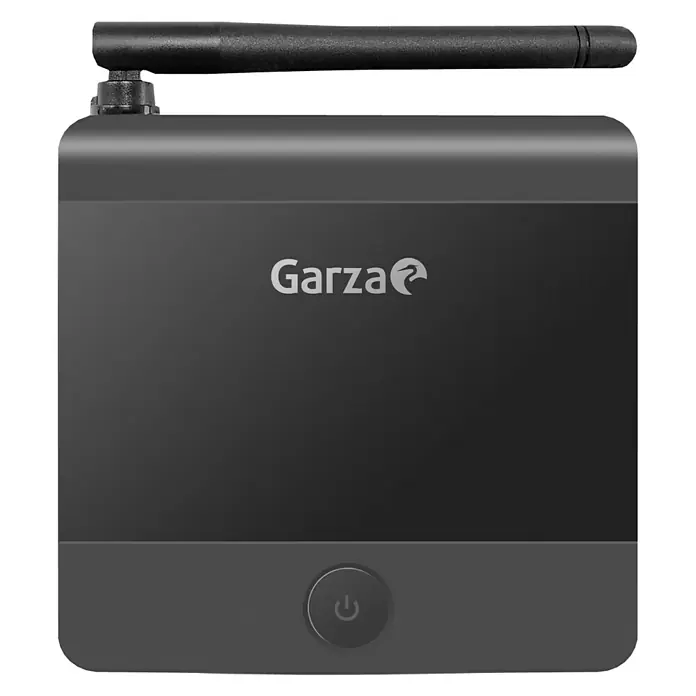 Garza Smart Home Cronotermostato - Calefacción - El dispositivo negro Garza con antena y botón de encendido garantiza una operación fácil y conectividad.